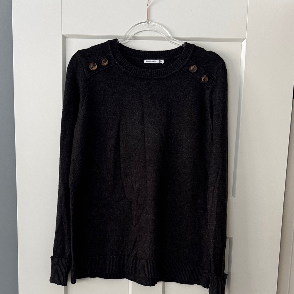 Pink Clover heatherd Black Button-Accent Sweater